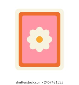 Modern sticker frame with a daisy. Retro daisy. Bright frame with a flower. Groovy style sticker, y2k