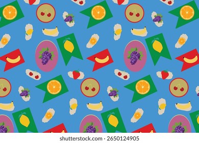 Modern Sticker Style Seamless Fruit Mix Pattern For Fabric , Posters , Digital Paper ,Wallpaper