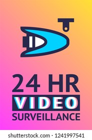 Modern sticker. Video surveillance camera, poster for print