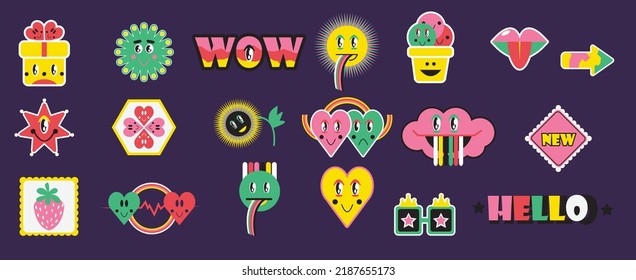Modern stickers and labels for sale in a flat style. Abstract retro badges.