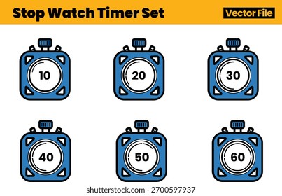 Modern Stopwatch Vetor Pack Exibindo seis temporizadores com intervalos predefinidos para projetos de design de precisão e produtividade