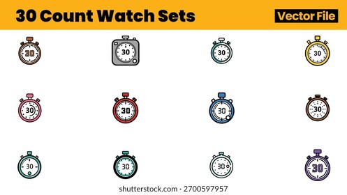 Modern Stopwatch Vetor Pack Exibindo 12 Temporizadores com Intervalos Predefinidos para Projetos de Design de Precisão e Produtividade