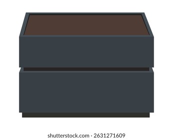 Modern storage box with two compartments and brown top isolated on white background