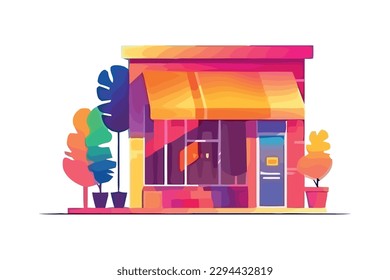 Modern store facade design with parasol isolated