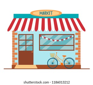 Modern  store facade, flat style. Vector illustration of exterior facade market building