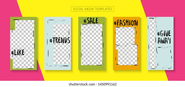 Modern Stories Vector Background. Blogger Tech Concept, Social Media Kit Template. Minimal Sale, New Arrivals Story Layout. Online Shop Elegant Graphic Apps. Social Media Stories Simple Set