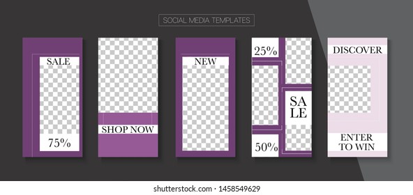 Modern Stories Vector Background. Blogger Trendy Covers, Social Media Kit Template. Minimal Sale, New Arrivals Story Layout. Online Shop Luxury Graphic Phone. Social Media Stories Simple Set
