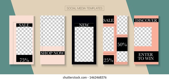 Modern Stories Vector Background. Blogger Funky Frame, Social Media Kit Template. Online Shop Rich VIP Graphic Apps. Hipster Sale, New Arrivals Story Layout. Social Media Stories Simple Set