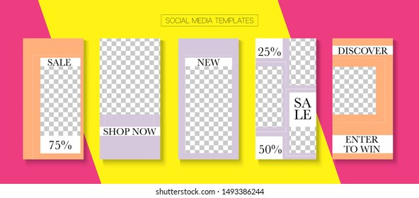 Modern Stories Vector Background. Blogger Minimal Cards, Social Media Kit Template. Minimal Sale, New Arrivals Story Layout. Online Shop Rich VIP Invitation Phone. Social Media Stories Simple Set