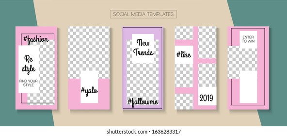 Modern Stories Vector Background. Blogger Hipster Design, Social Media Kit Template. Online Shop Rich VIP Invitation Phone. Trendy Sale, New Arrivals Story Layout. Social Media Stories Simple Set