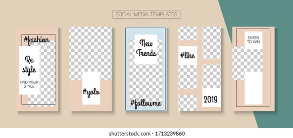 Modern Stories Vector Background. Blogger Funky Frame, Social Media Kit Template. Trendy Sale, New Arrivals Story Layout. Online Shop Luxury Invitation Mobile. Social Media Stories Simple Set