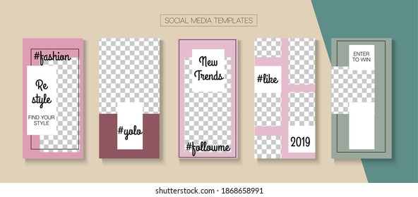 Modern Stories Vector Background. Blogger Simple Frame, Social Media Kit Template. Online Shop Elegant Graphic Brand. Simple Sale, New Arrivals Story Layout. Social Media Stories Simple Set