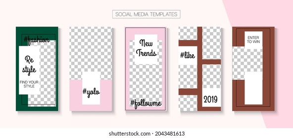 Modern Stories Vector Background. Blogger Simple Border, Social Media Kit Template. Hipster Sale, New Arrivals Story Layout. Online Shop Graphic Graphic Advert. Social Media Stories Simple Set