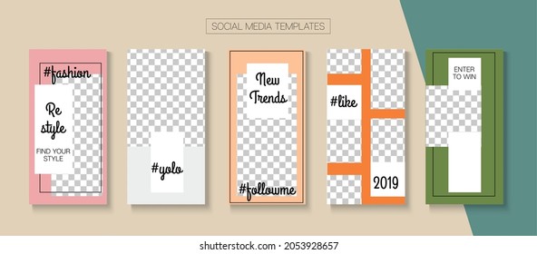 Modern Stories Vector Background. Blogger Trendy Covers, Social Media Kit Template. Online Shop Graphic Graphic Mobile. Funky Sale, New Arrivals Story Layout. Social Media Stories Simple Set