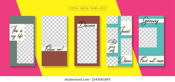 Modern Stories Vector Background. Blogger Modern Border, Social Media Kit Template. Funky Sale, New Arrivals Story Layout. Online Shop Graphic Invitation Apps. Social Media Stories Simple Set