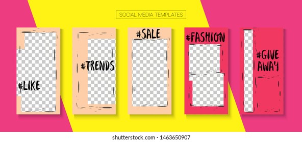 Modern Stories Vector Background. Funky Sale, New Arrivals Story Layout. Blogger Modern Covers, Social Media Kit Template. Online Shop Graphic Graphic Advert. Social Media Stories Simple Set