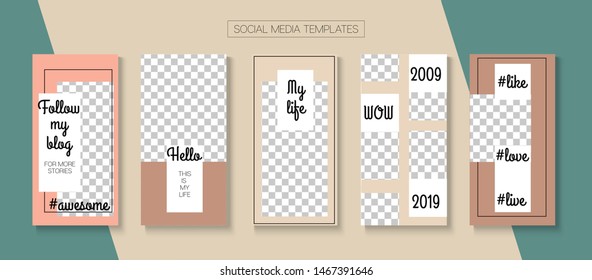 Modern Stories Vector Background. Funky Sale, New Arrivals Story Layout. Blogger Trendy Cards, Social Media Kit Template. Online Shop Fashion Graphic Advert. Social Media Stories Simple Set