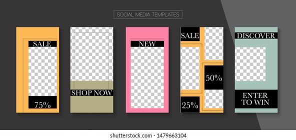Modern Stories Vector Background. Funky Sale, New Arrivals Story Layout. Blogger Simple Border, Social Media Kit Template. Online Shop Polygon Graphic Phone. Social Media Stories Simple Set