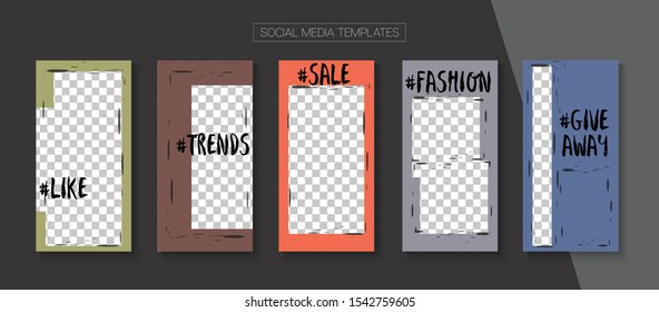 Modern Stories Vector Background. Funky Sale, New Arrivals Story Layout. Online Shop Graphic Graphic Advert. Blogger Modern Frame, Social Media Kit Template. Social Media Stories Simple Set