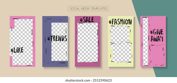 Modern Stories Vector Background. Funky Sale, New Arrivals Story Layout. Blogger Hipster Cards, Social Media Kit Template. Online Shop Rich VIP Graphic Mobile. Social Media Stories Simple Set