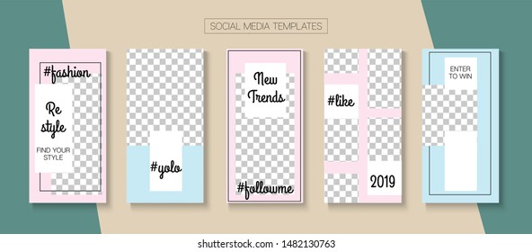 Modern Stories Vector Background. Hipster Sale, New Arrivals Story Layout. Online Shop Fashion Invitation Phone. Blogger Simple Cards, Social Media Kit Template. Social Media Stories Simple Set