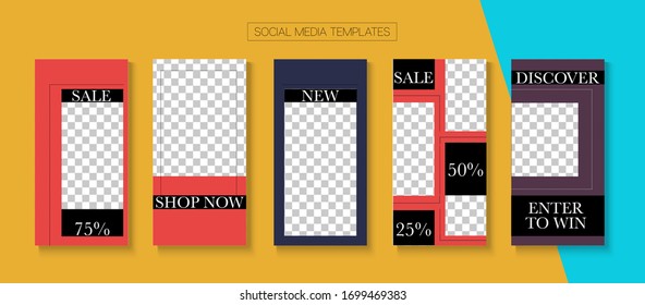 Modern Stories Vector Background. Hipster Sale, New Arrivals Story Layout. Online Shop Graphic Invitation Phone. Blogger Tech Covers, Social Media Kit Template. Social Media Stories Simple Set