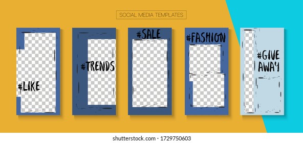 Modern Stories Vector Background. Hipster Sale, New Arrivals Story Layout. Blogger Trendy Concept, Social Media Kit Template. Online Shop Polygon Graphic Mobile. Social Media Stories Simple Set