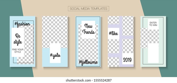 Modern Stories Vector Background. Minimal Sale, New Arrivals Story Layout. Blogger Funky Border, Social Media Kit Template. Online Shop Fashion Invitation Brand. Social Media Stories Simple Set