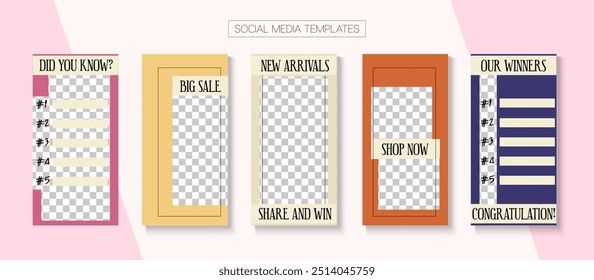 Modern Stories Vector Background. Minimal Sale, New Arrivals Story Layout. Online Shop Polygon Invitation Brand. Blogger Minimal Covers, Social Media Kit Template. Social Media Stories Simple Set