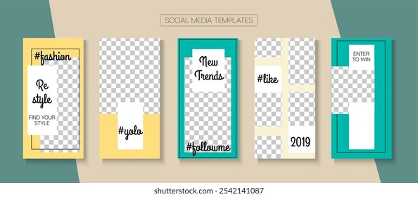 Modern Stories Vector Background. Minimal Sale, New Arrivals Story Layout. Blogger Modern Cards, Social Media Kit Template. Online Shop Fashion Invitation Mobile. Social Media Stories Simple Set