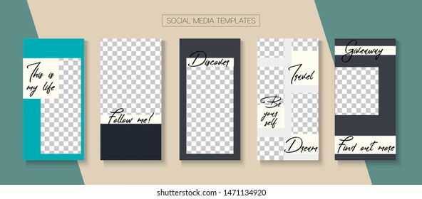 Modern Stories Vector Background. Online Shop Fashion Graphic Apps. Blogger Trendy Design, Social Media Kit Template. Tech Sale, New Arrivals Story Layout. Social Media Stories Simple Set