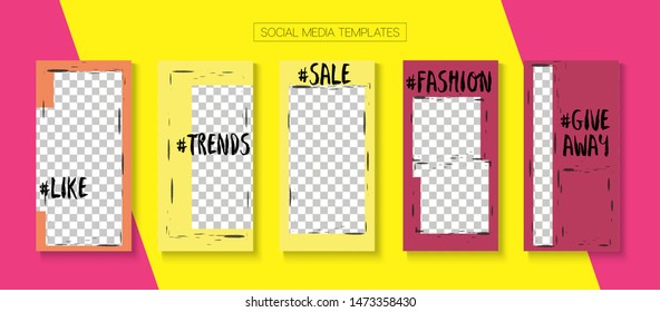 Modern Stories Vector Background. Online Shop Fashion Invitation Brand. Blogger Minimal Covers, Social Media Kit Template. Minimal Sale, New Arrivals Story Layout. Social Media Stories Simple Set