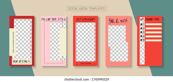 Modern Stories Vector Background. Online Shop Luxury Invitation Phone. Tech Sale, New Arrivals Story Layout. Blogger Trendy Cards, Social Media Kit Template. Social Media Stories Simple Set