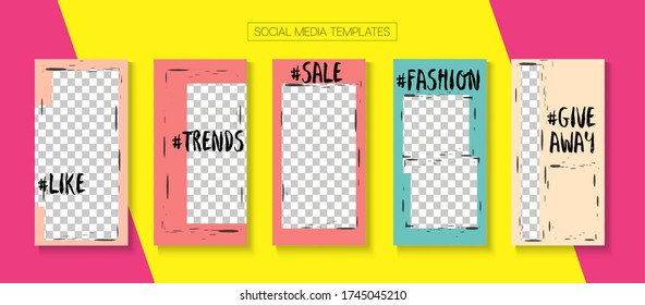 Modern Stories Vector Background. Online Shop Elegant Graphic Brand. Minimal Sale, New Arrivals Story Layout. Blogger Simple Border, Social Media Kit Template. Social Media Stories Simple Set