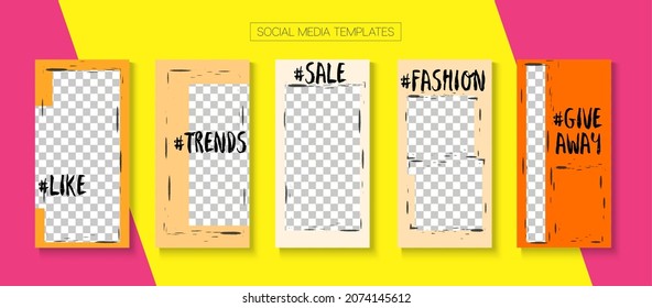 Modern Stories Vector Background. Online Shop Abstract Invitation Apps. Trendy Sale, New Arrivals Story Layout. Blogger Trendy Frame, Social Media Kit Template. Social Media Stories Simple Set