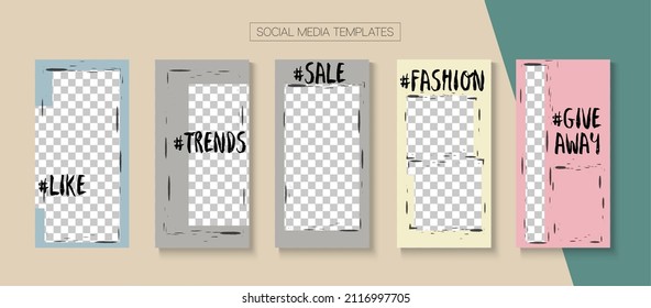 Modern Stories Vector Background. Online Shop Rich VIP Graphic Advert. Blogger Funky Cards, Social Media Kit Template. Modern Sale, New Arrivals Story Layout. Social Media Stories Simple Set