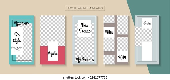 Moderne Geschichten, Vektorhintergrund. Online Shop Rich VIP Grafik Mobile. Minimaler Verkauf, neue Ankunft Storys Layout. Blogger Tech Border, Social Media Kit Template. Einfache Set für Social Media-Stories