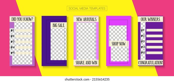 Modern Stories Vector Background. Online Shop Luxury Invitation Brand. Tech Sale, New Arrivals Story Layout. Blogger Minimal Concept, Social Media Kit Template. Social Media Stories Simple Set