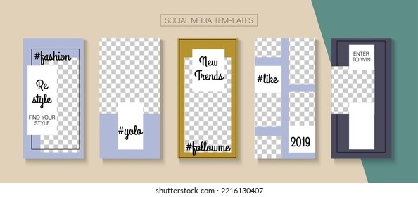 Modern Stories Vector Background. Online Shop Fashion Invitation Mobile. Trendy Sale, New Arrivals Story Layout. Blogger Tech Cards, Social Media Kit Template. Social Media Stories Simple Set
