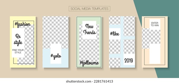 Modern Stories Vector Background. Online Shop Abstract Invitation Apps. Simple Sale, New Arrivals Story Layout. Blogger Modern Frame, Social Media Kit Template. Social Media Stories Simple Set