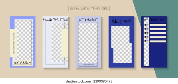 Modern Stories Vector Background. Online Shop Abstract Invitation Phone. Minimal Sale, New Arrivals Story Layout. Blogger Minimal Design, Social Media Kit Template. Social Media Stories Simple Set