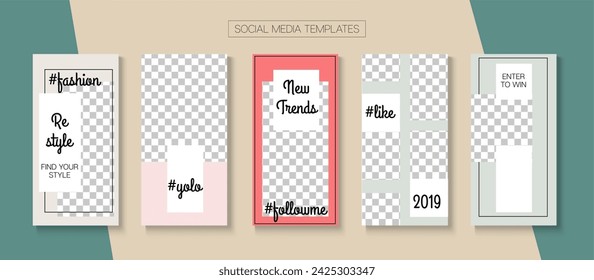 Modern Stories Vector Background. Online Shop Elegant Graphic Mobile. Trendy Sale, New Arrivals Story Layout. Blogger Tech Border, Social Media Kit Template. Social Media Stories Simple Set