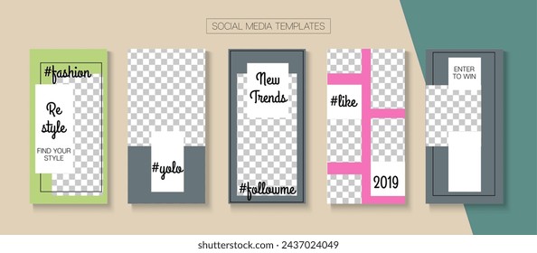 Modern Stories Vector Background. Online Shop Luxury Graphic Apps. Blogger Hipster Design, Social Media Kit Template. Tech Sale, New Arrivals Story Layout. Social Media Stories Simple Set