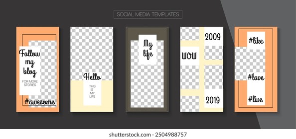 Modern Stories Vector Background. Online Shop Elegant Graphic Phone. Hipster Sale, New Arrivals Story Layout. Blogger Modern Frame, Social Media Kit Template. Social Media Stories Simple Set