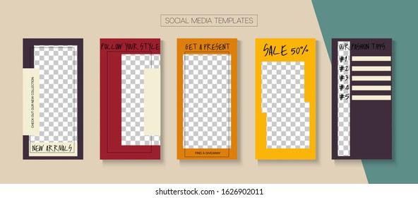 Modern Stories Vector Background. Modern Sale, New Arrivals Story Layout. Online Shop Graphic Graphic Phone. Blogger Funky Concept, Social Media Kit Template. Social Media Stories Simple Set