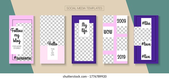 Modern Stories Vector Background. Simple Sale, New Arrivals Story Layout. Blogger Minimal Frame, Social Media Kit Template. Online Shop Polygon Invitation Phone. Social Media Stories Simple Set