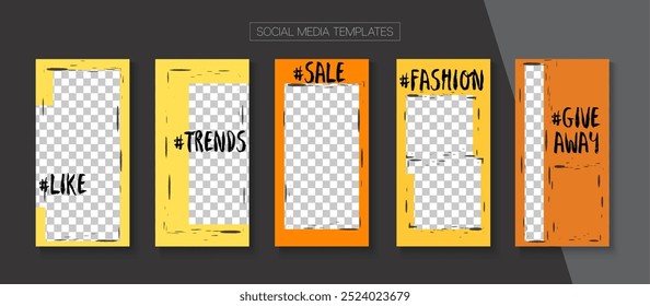 Modern Stories Vector Background. Simple Sale, New Arrivals Story Layout. Blogger Funky Border, Social Media Kit Template. Online Shop Fashion Invitation Advert. Social Media Stories Simple Set