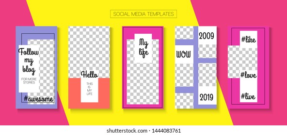 Modern Stories Vector Background. Tech Sale, New Arrivals Story Layout. Blogger Modern Covers, Social Media Kit Template. Online Shop Luxury Invitation Advert. Social Media Stories Simple Set