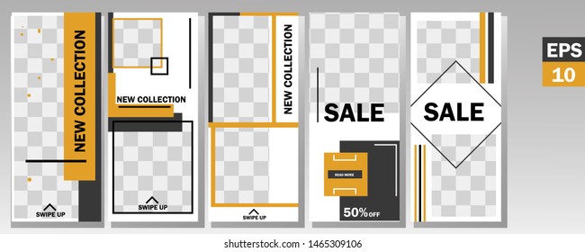 Moderne Geschichten Vektorillustration Hintergrund. Trendy Sale, New Ankunft Storys Layout. Blogger Trendy Cards, Social Media Kit Template.