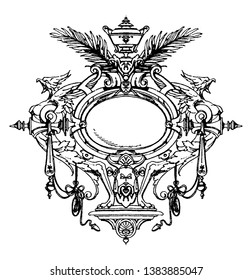 Modern Strap-Work Frame have birds and leaves pattern, vintage line drawing or engraving illustration.